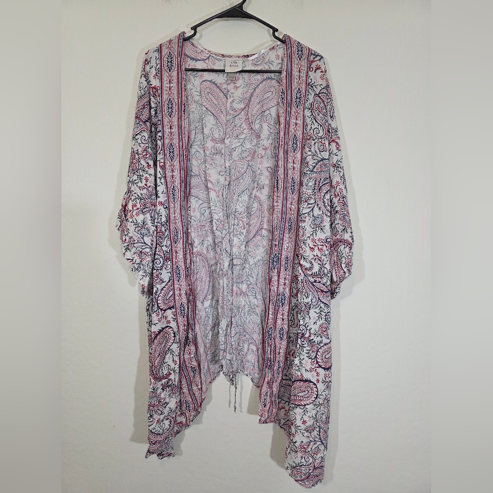 Knox Rose XXL Paisley Red Open Front Corset Back Boho Cardigan